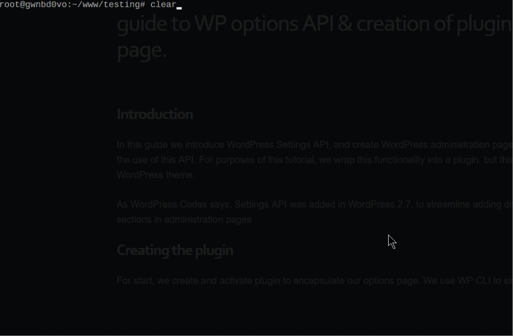 Creating and activating a plugin in the command line to encapsulate our options page