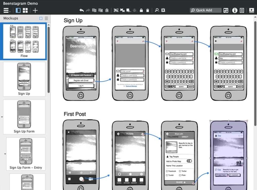 An example of the Balsamiq interface